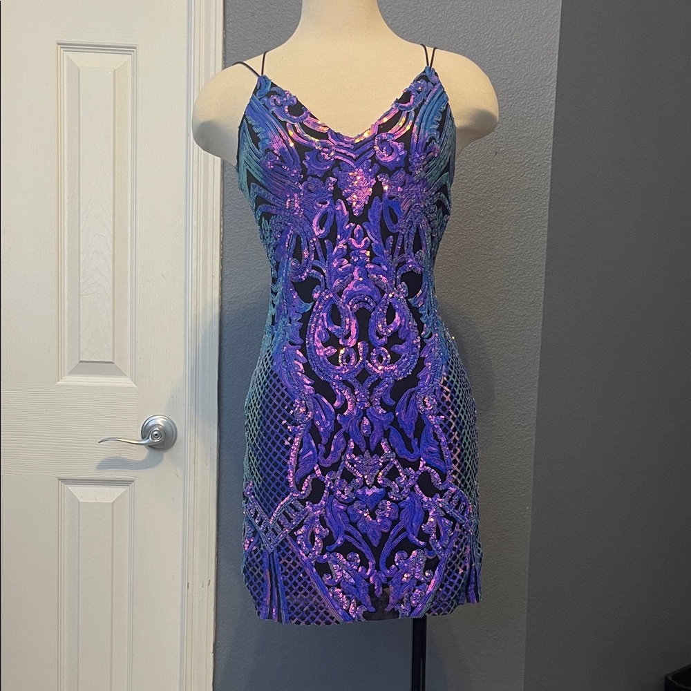 Windsor Iridescent Purple and Blue Mini Dress